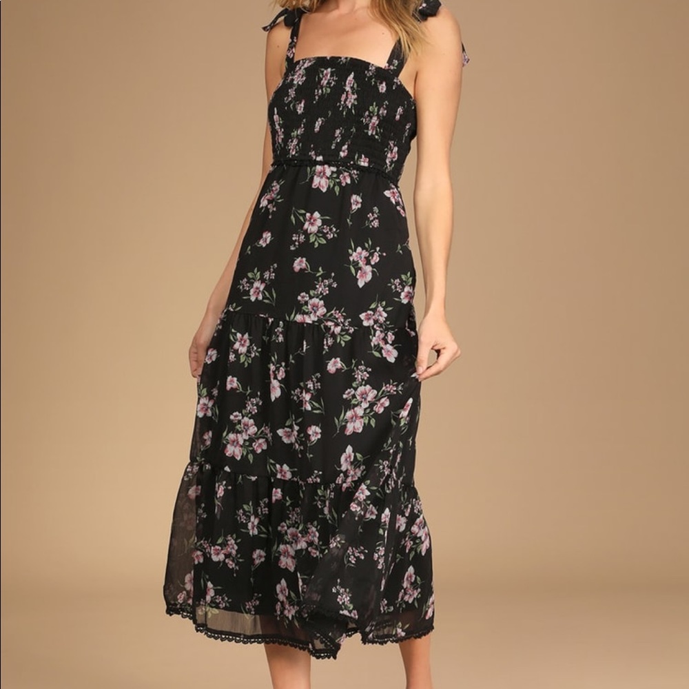 Lulus Sweet Situation Black Floral Print Tie-Strap